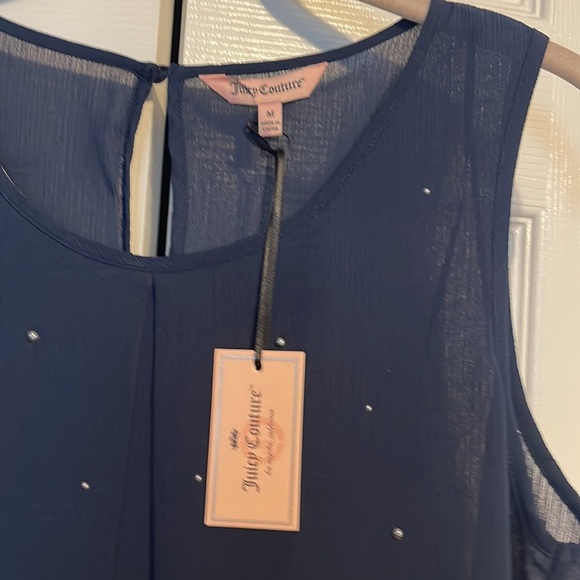 NWT Juicy Couture embellished sleeveless shirt in navy blue size Medium - Picture 3 of 10